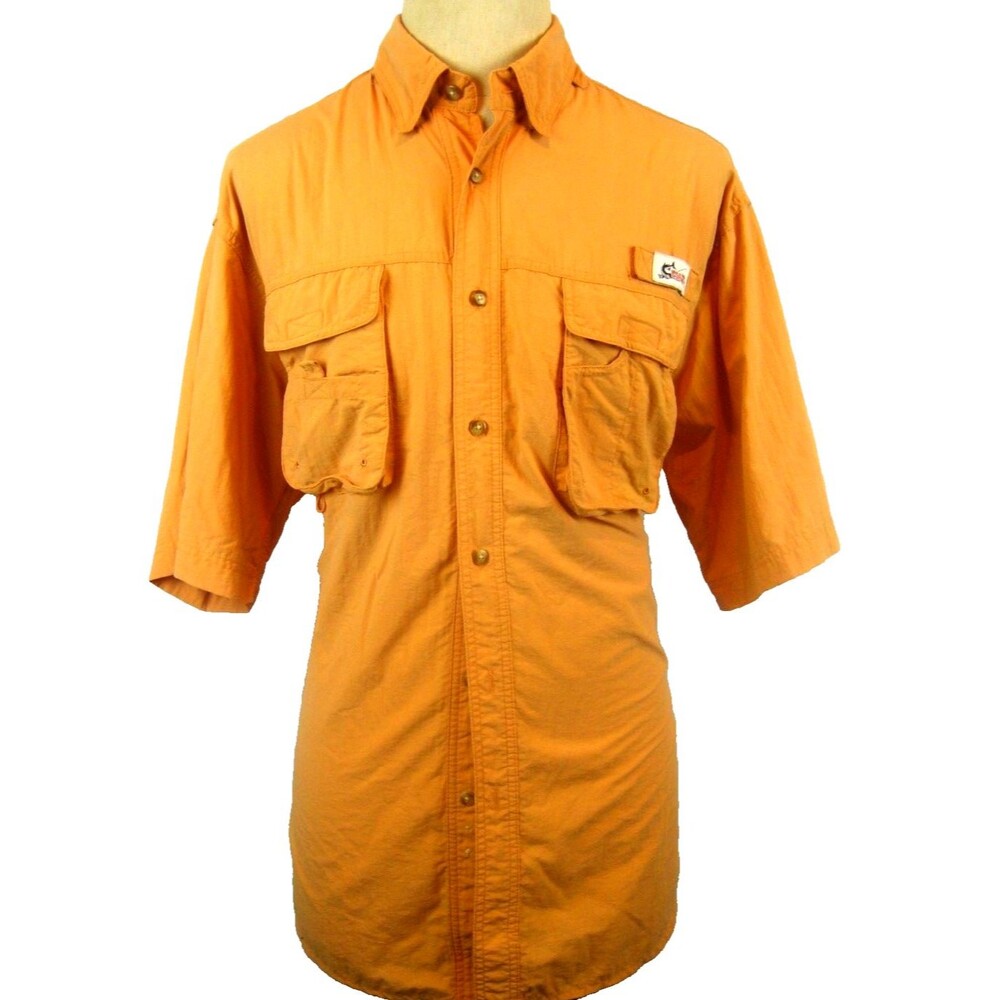 Mens Worldwide Sportsman Orange Nylon/Poly Vented Fishing Outdoors Shirt sz L